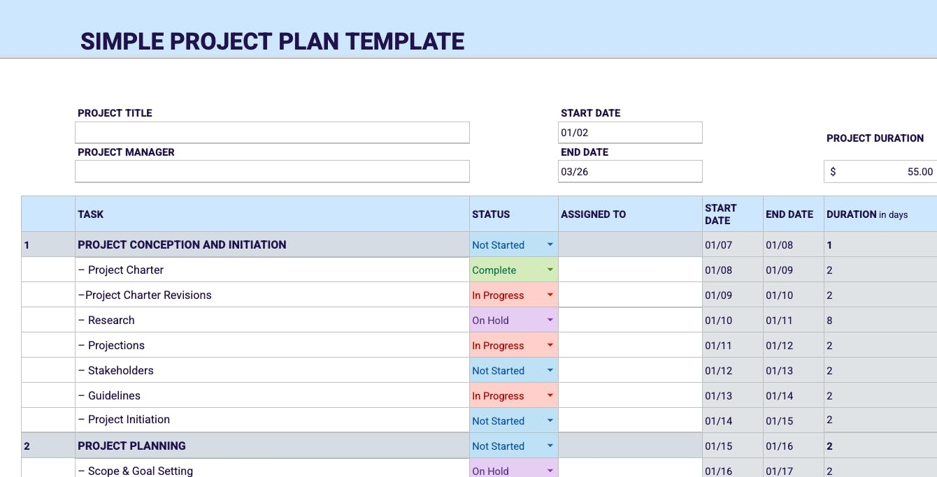 Free Printable Project Templates