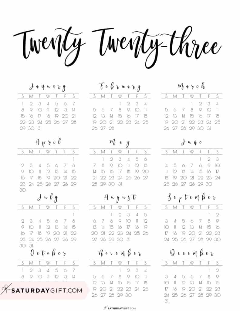 2023 Calendar Printable Cute amp Free 2023 Yearly Calendar Templates