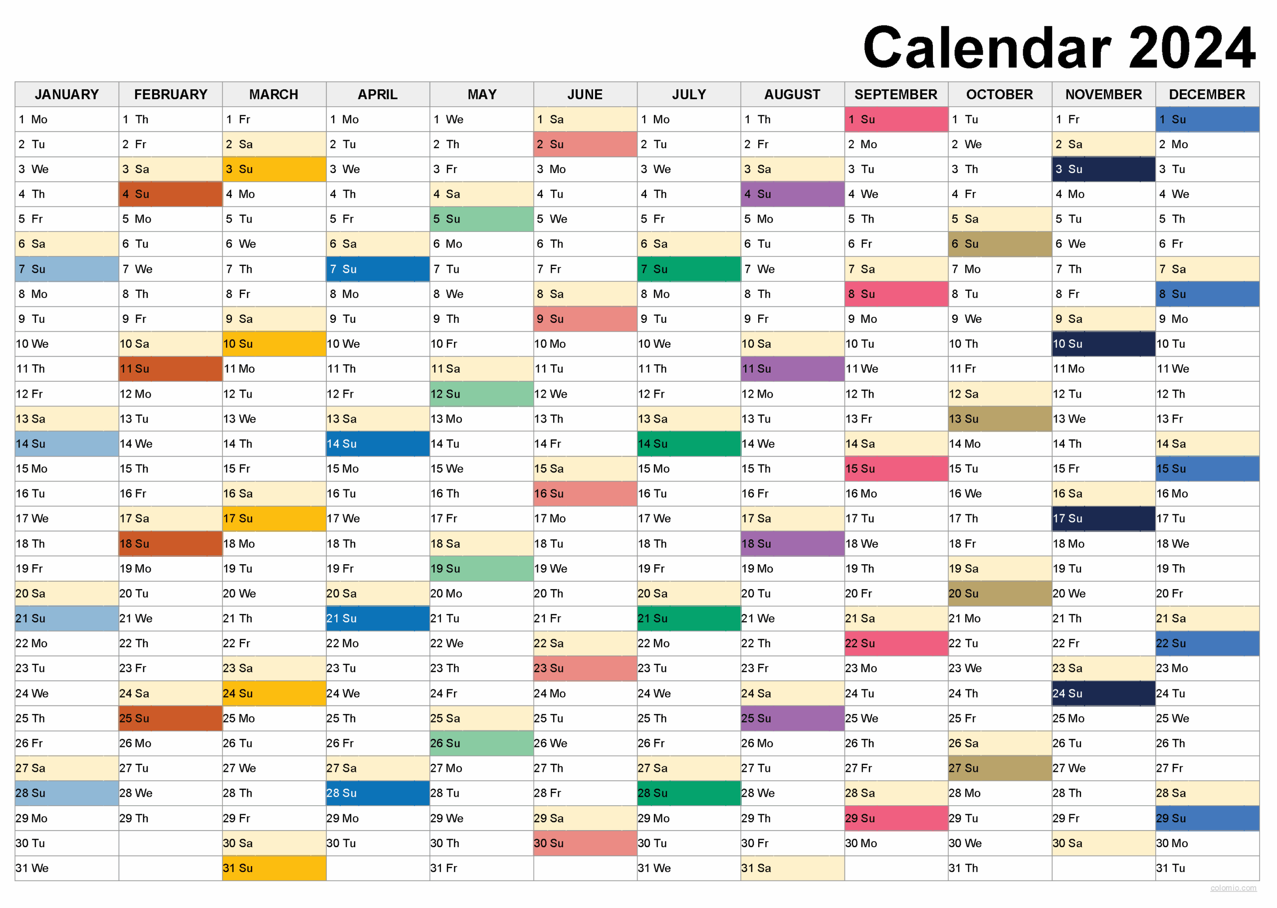 2024 Calendar Printable PDF Excel And Image File Free 