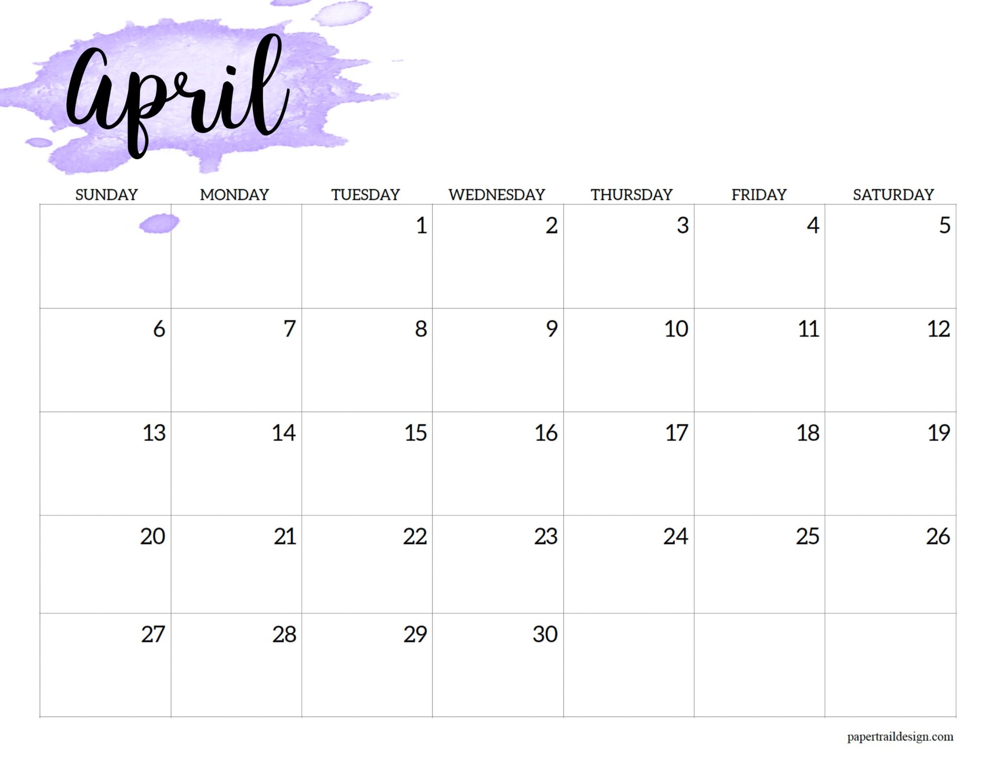 2025 Calendar Printable Watercolor Paper Trail Design