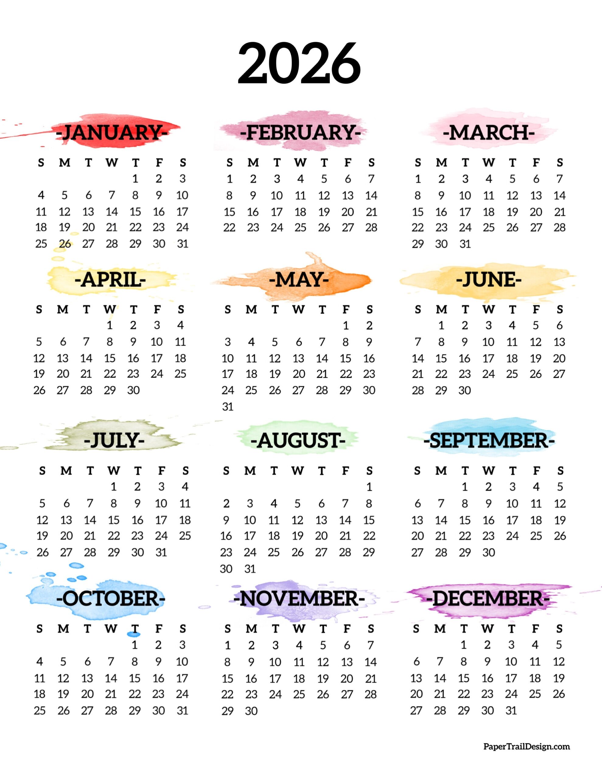 Free Printable 2026 Calendar Printable