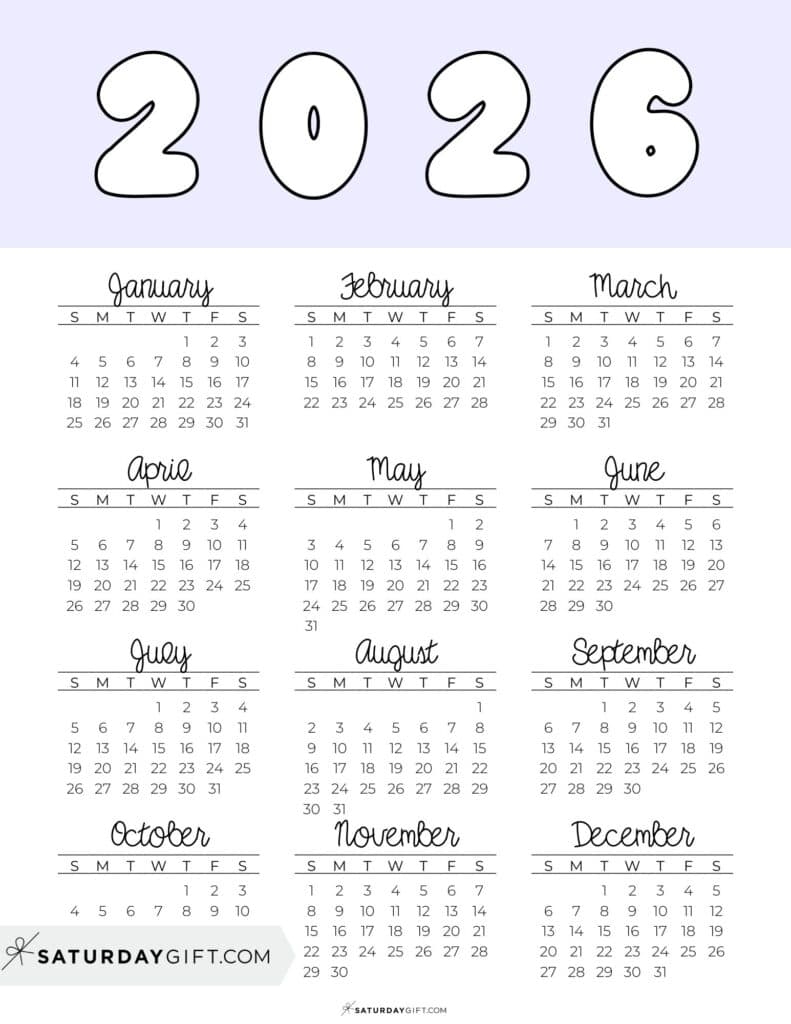 Printable Yearly Calendar 2026 Free Printable