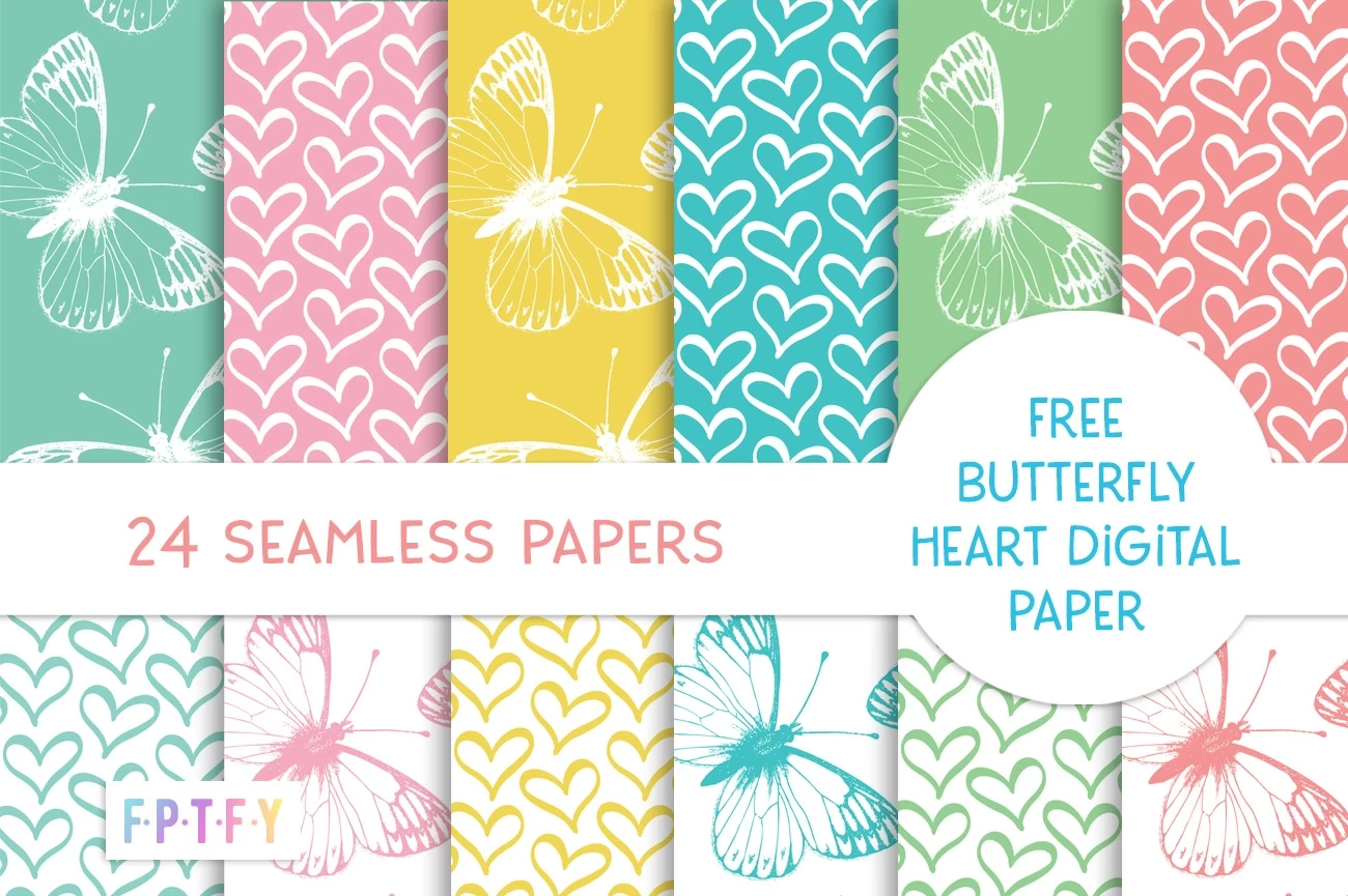 24 Free Butterfly Hearts Digital Paper Pattern Free Pretty 
