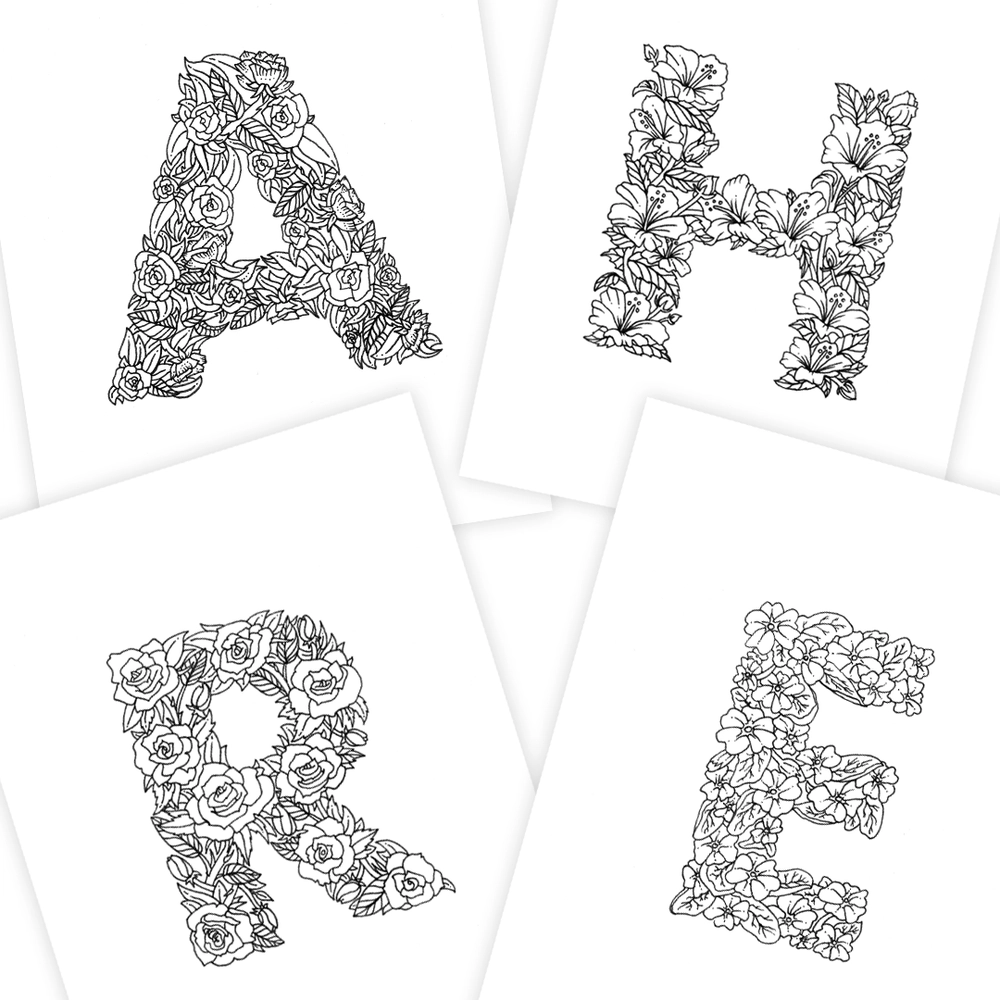 26 Coloring Pages The Floral Alphabet Print at home Boelter Design Co 