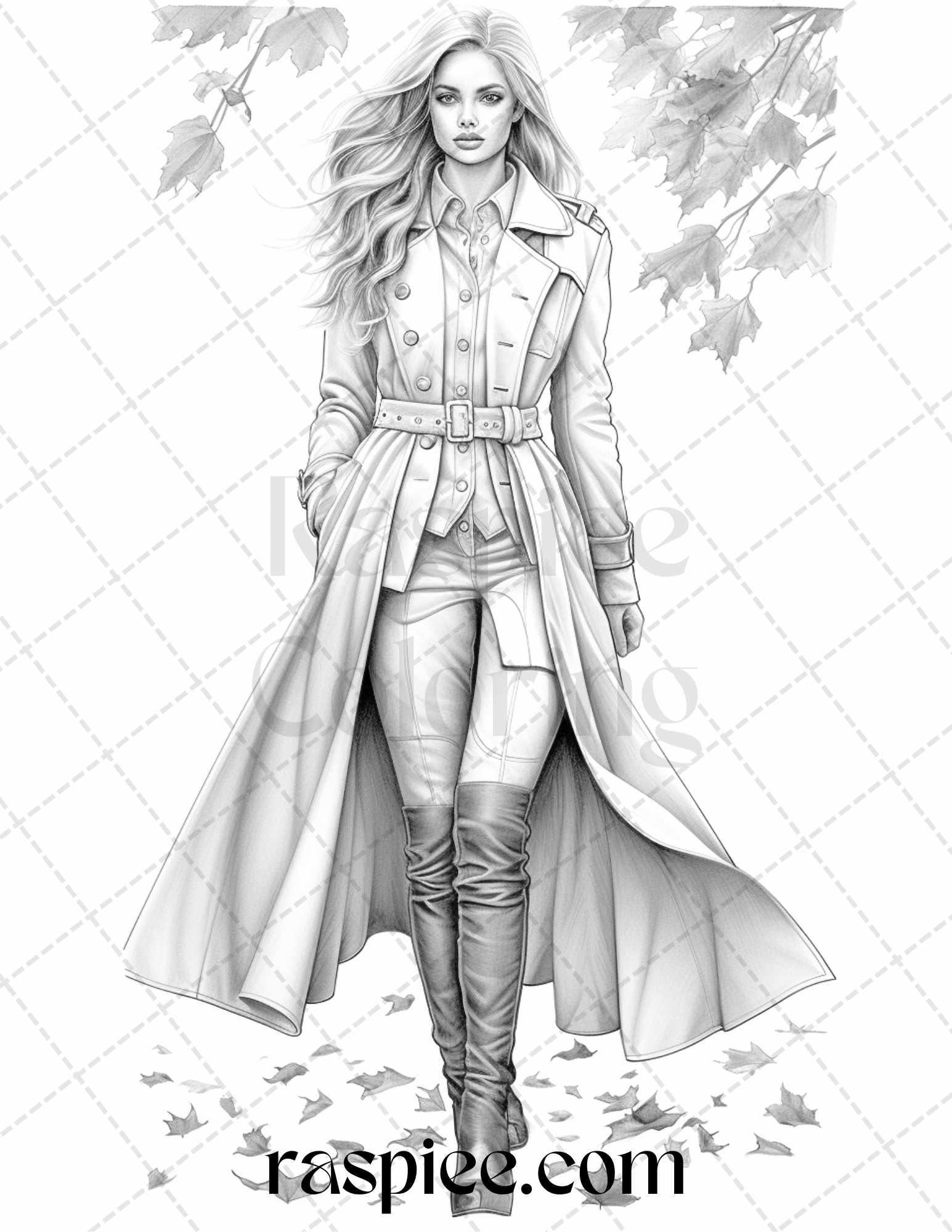 40 Fall Fashion Grayscale Coloring Pages For Adults Printable PDF File Instant Download