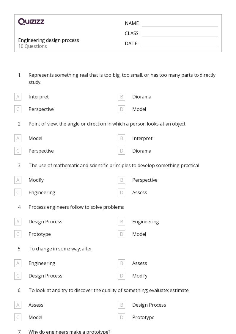 50 Engineering Design Worksheets On Quizizz Free amp Printable