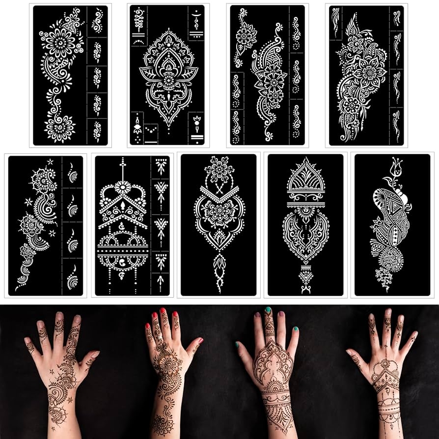 9 Pieces Henna Tattoo Stencils Set Reusable Henna Stencils For 