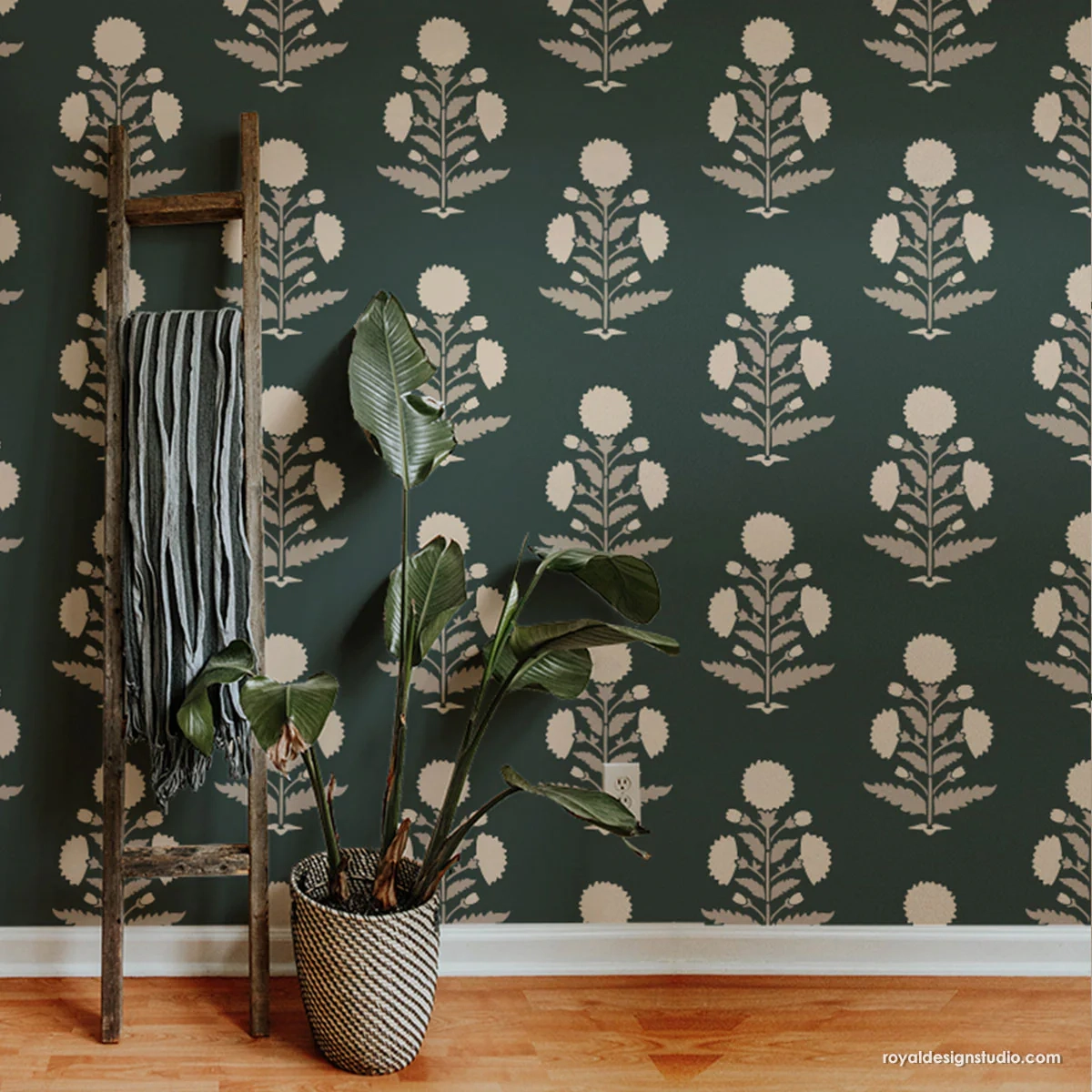 Amazing Floral Block Print Pattern Wall Stencil Custom DIY Walls Decor