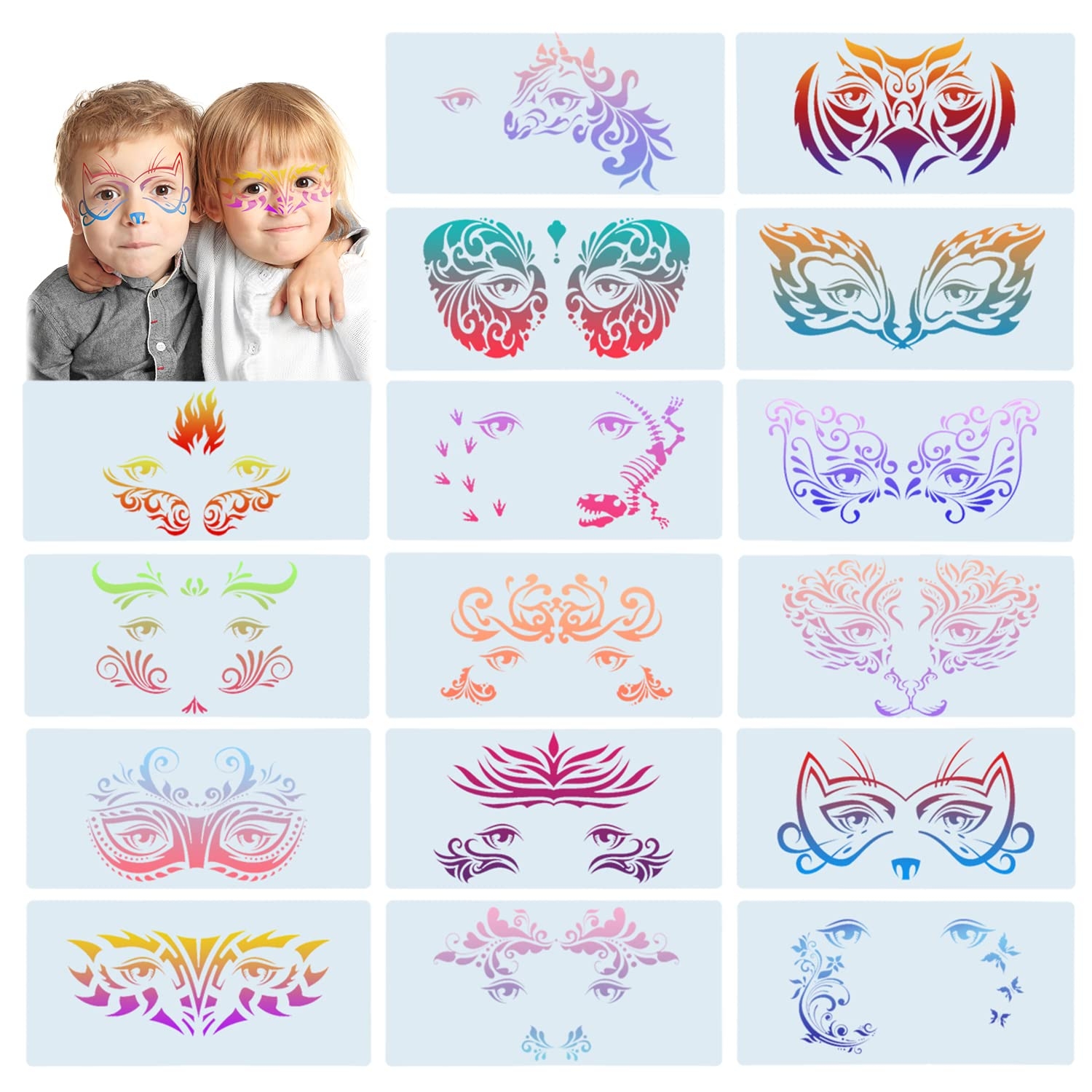 Amazon 16 Pieces Carnival Face Stencils Reusable Face Paint 