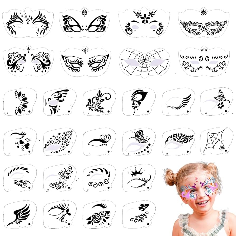 Amazon Twpribarn 28 Pcs Face Paint Stencils Kit Reusable 