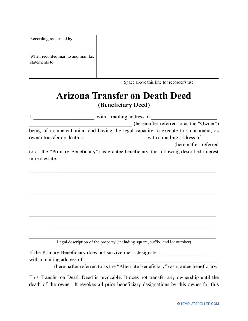 arizona transfer on death deed form fill out sign online and