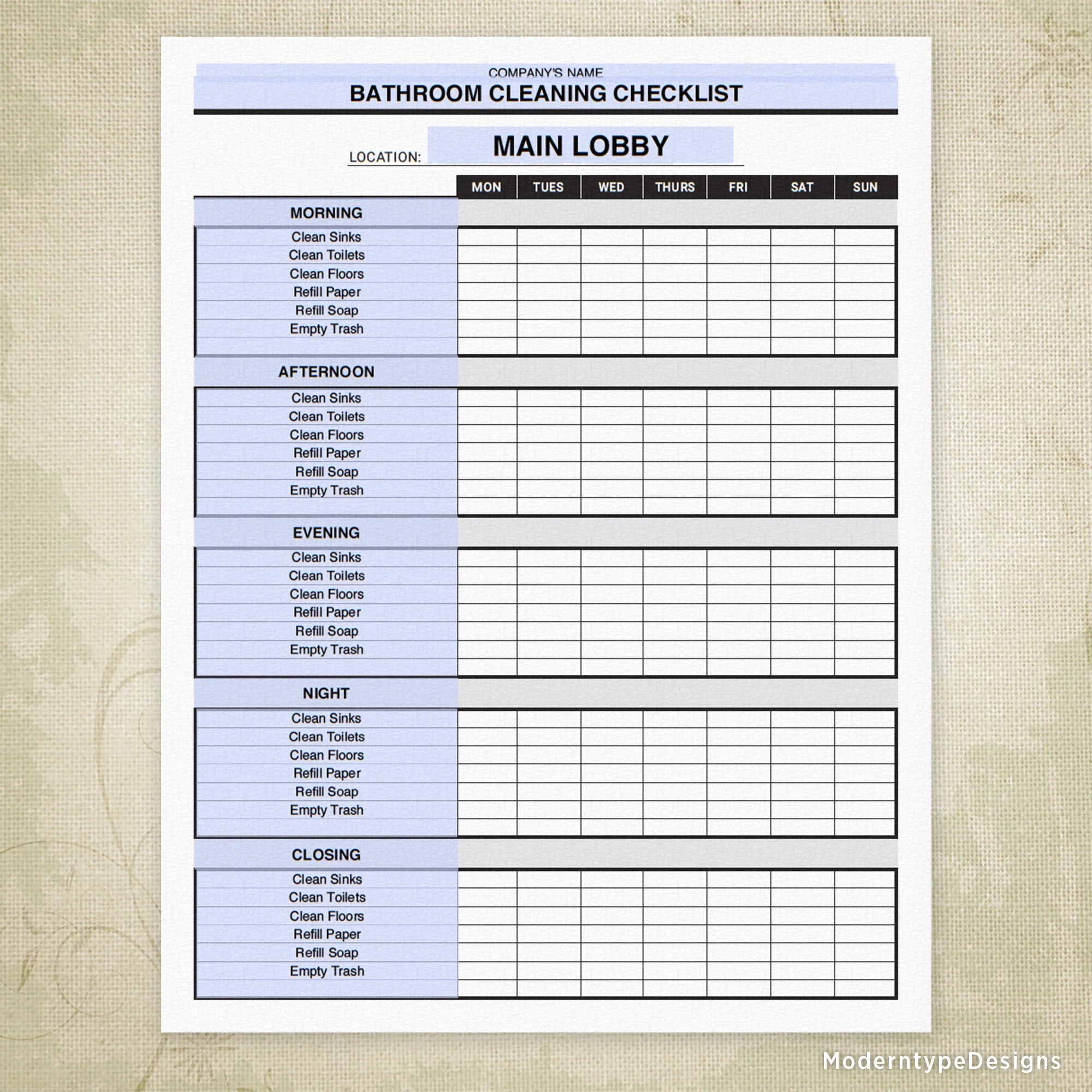Bathroom Cleaning Checklist Printable Editable