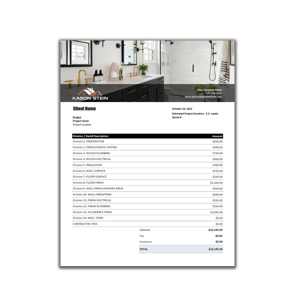 Bathroom Renovation Estimate Template Design 2 Remodeling Estimate Excel Template Invoice Template