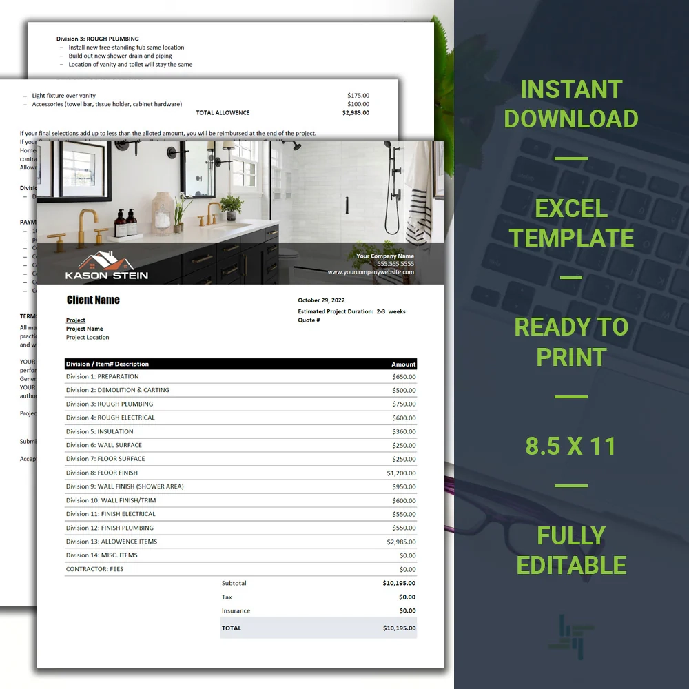 Bathroom Renovation Estimate Template Design 2 Remodeling Estimate Excel Template Invoice Template