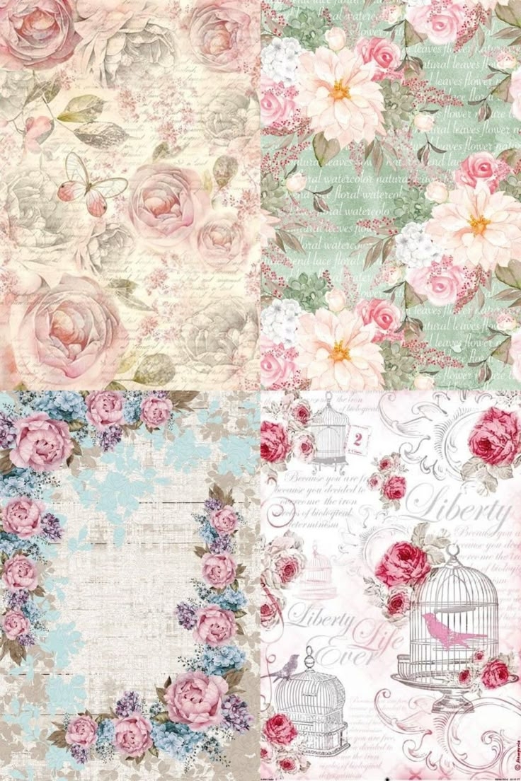Beautiful Printable Scrapbook Papers With Floral And Bird Designs