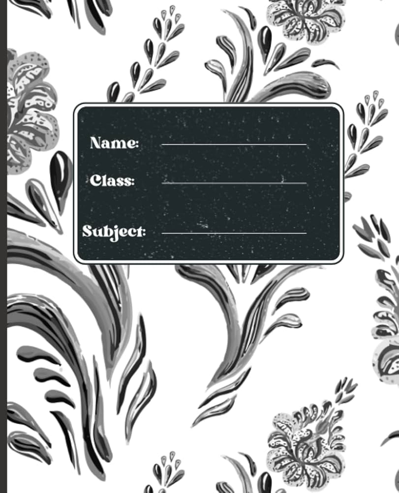 Black And White Floral Printable Student Notebook Cover With 