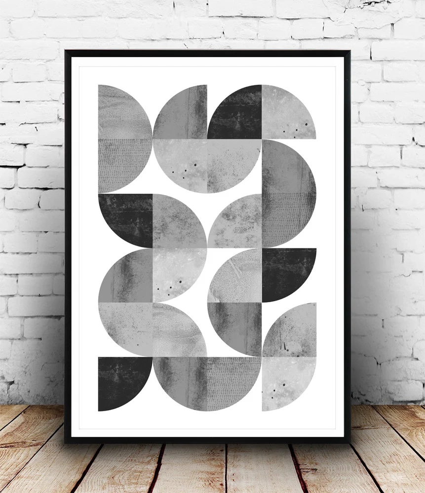 Black And White Print Geometric Abstract Art Minimalist Wall 