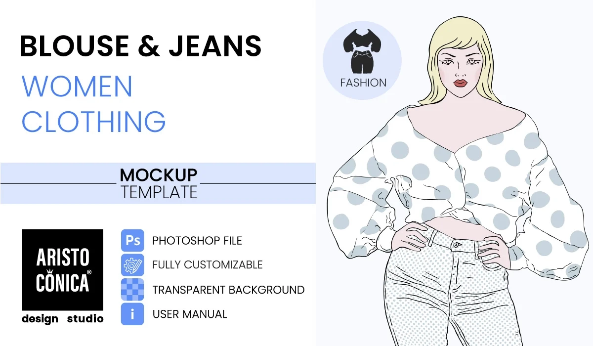 Blouse And Jeans Women Clothing Mockup Template