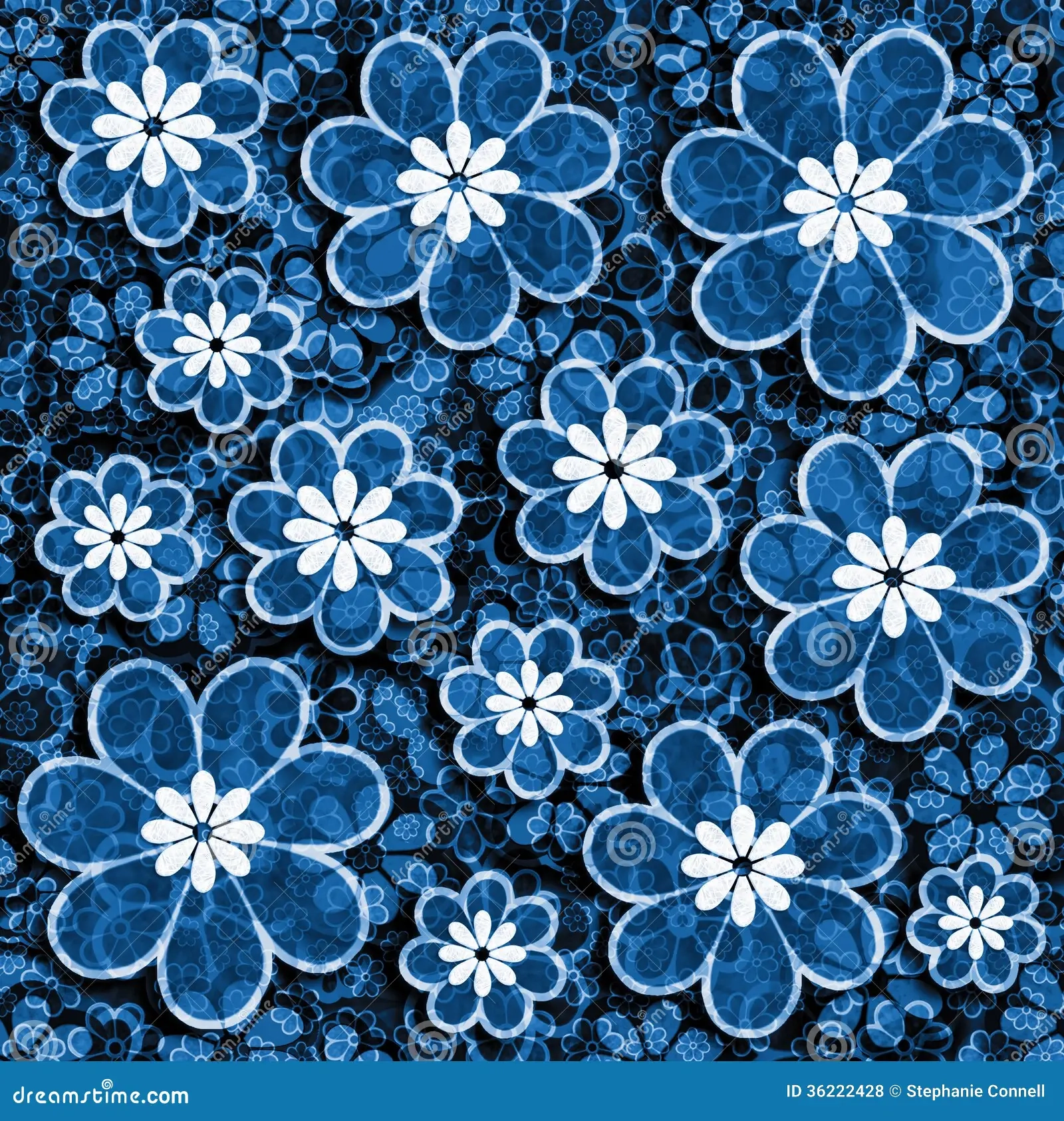 Blue Grunge Flower Scrapbook Paper Stock Illustration 