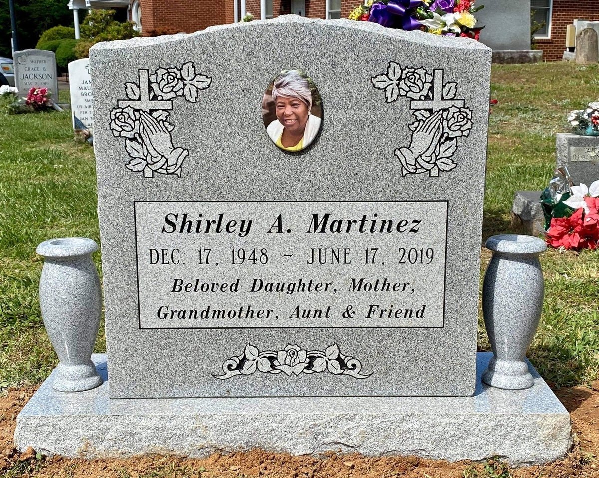 Blue Ridge Granite Single Upright Headstone Memorial With Porcelain Po