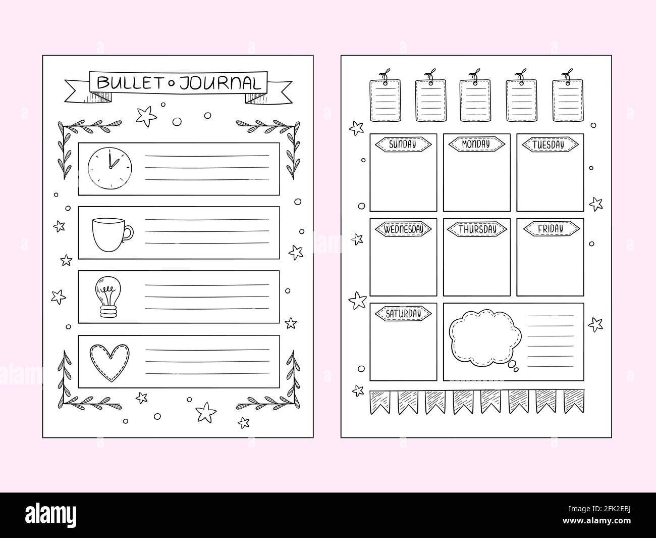 Bullet Journal Pages Vector Design Templates Of Hand Drawn Notes 