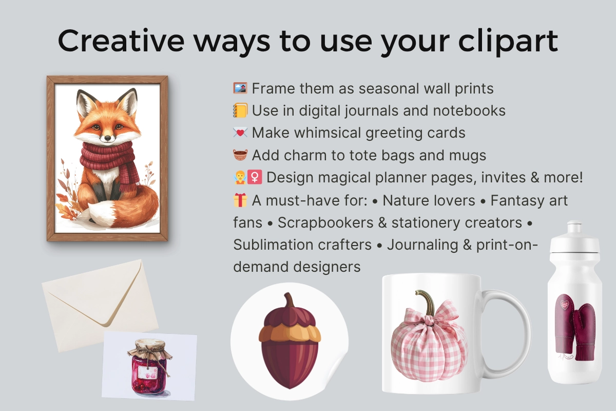 Burgundi Autumn Clipart Bundle 200 Fall Designs