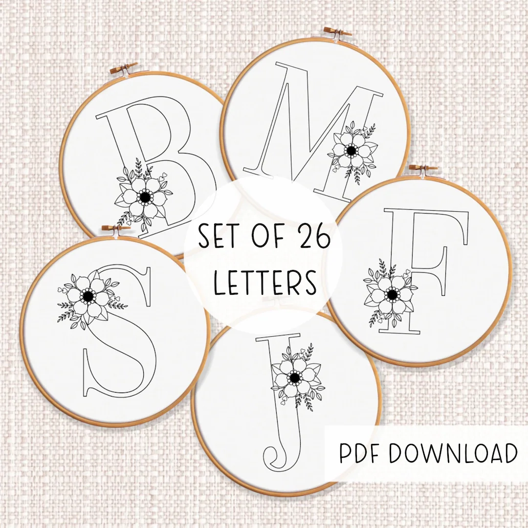 Buy A Z Floral Alphabet BUNDLE Embroidery Pattern Templates INSTANT DOWNLOAD Pdf Flower Letters Modern Embroideries Online In India Etsy