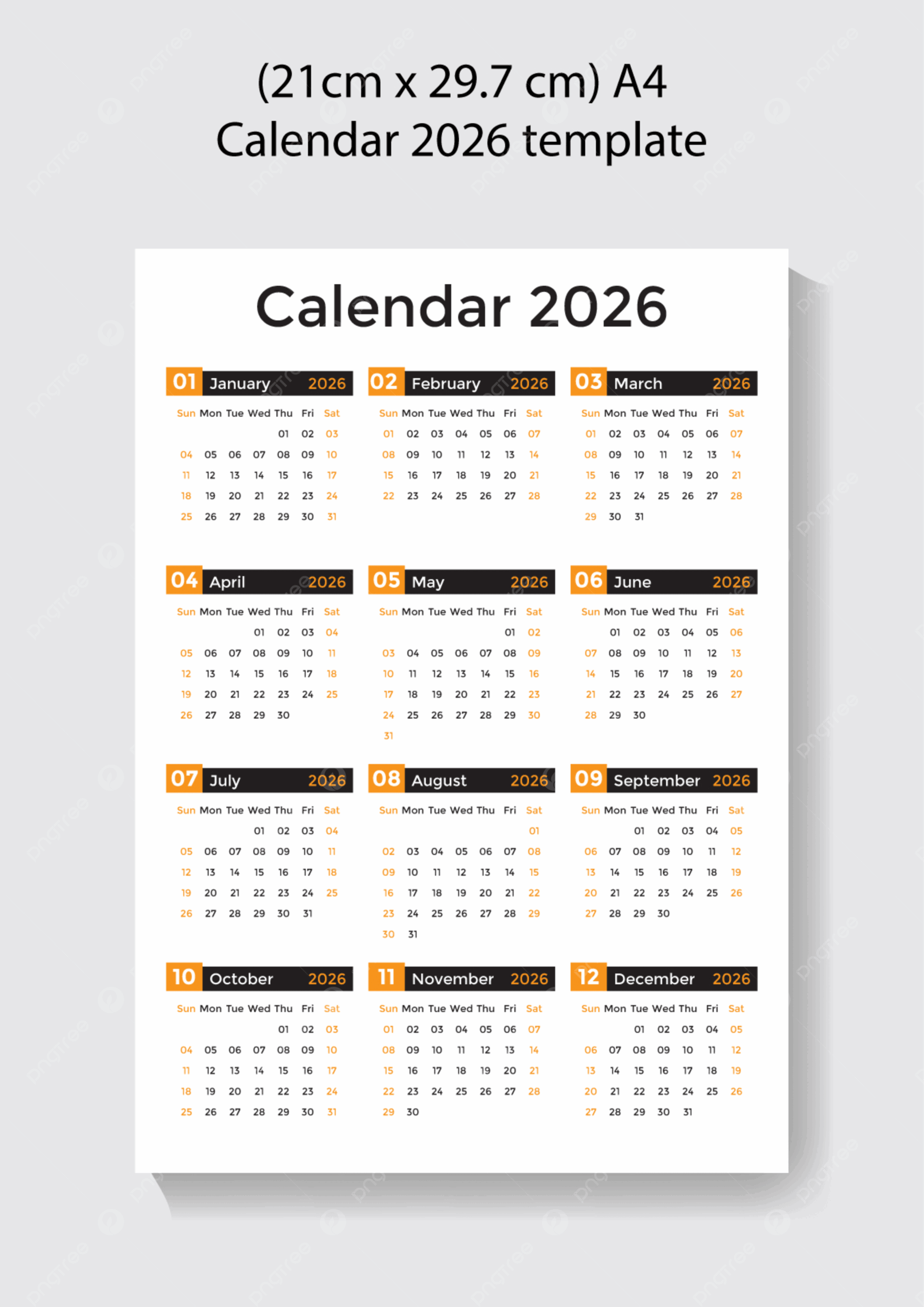 Calendar 2026 Template Design Vector Template Download On Pngtree