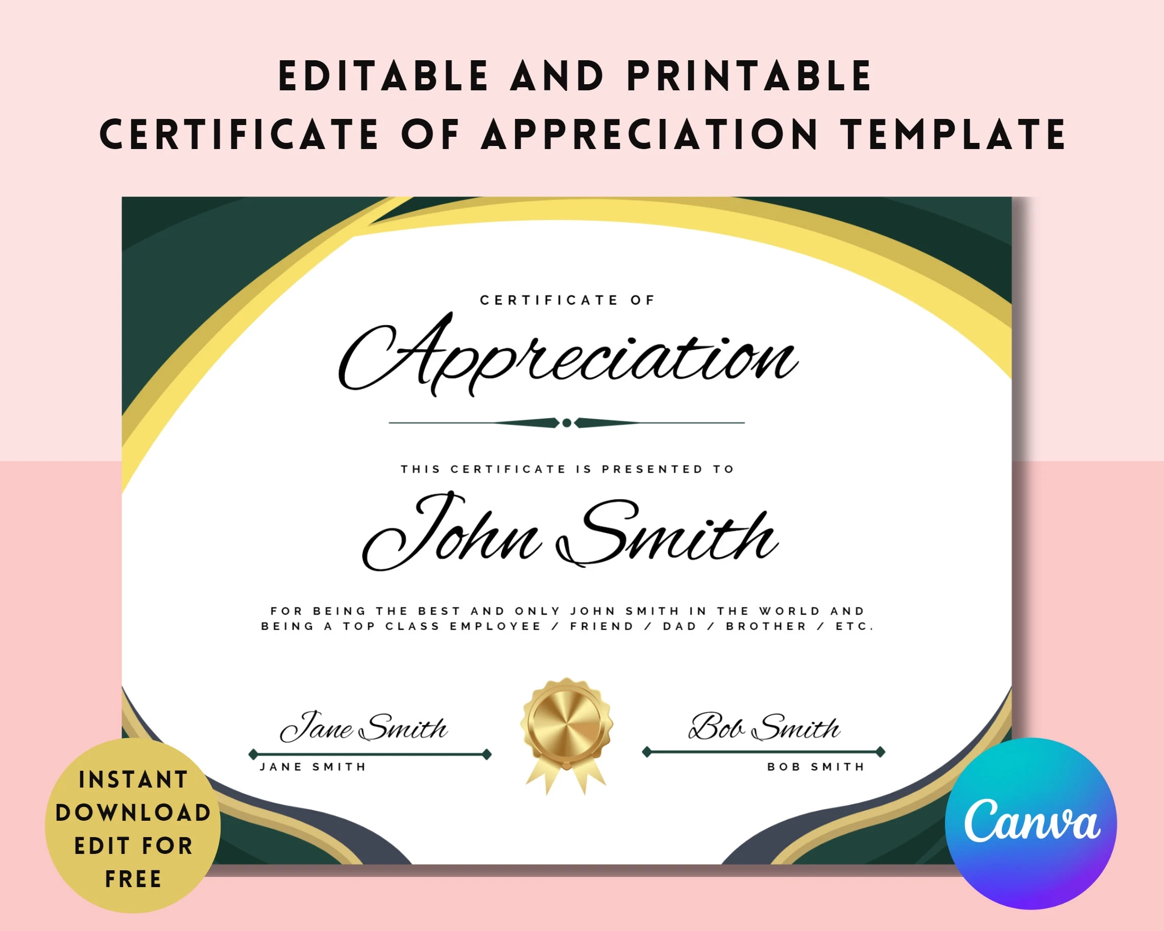 Certificate Of Appreciation Template Editable Printable In Size 