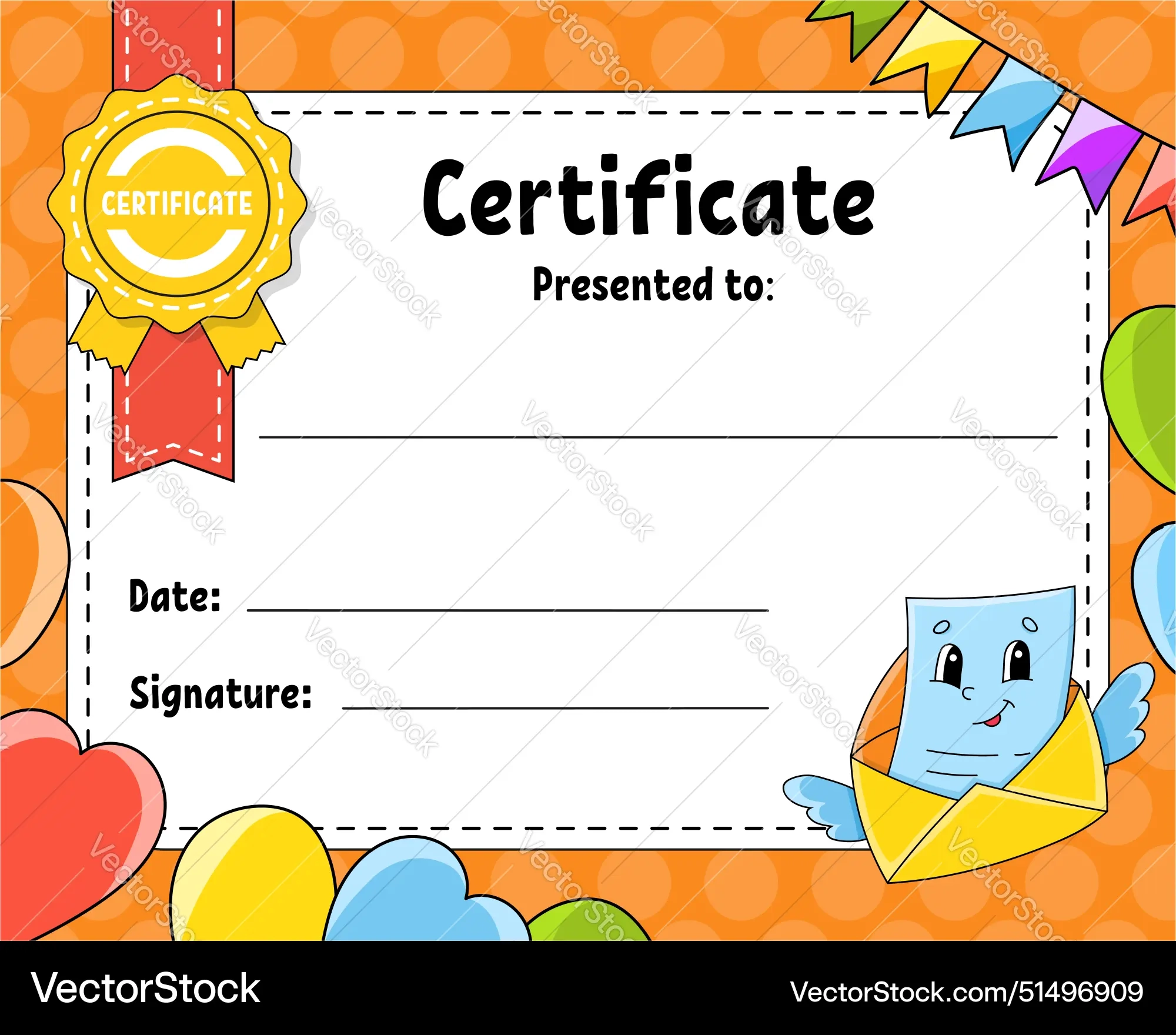Certificate Template For Kids Colorful School Vector Image