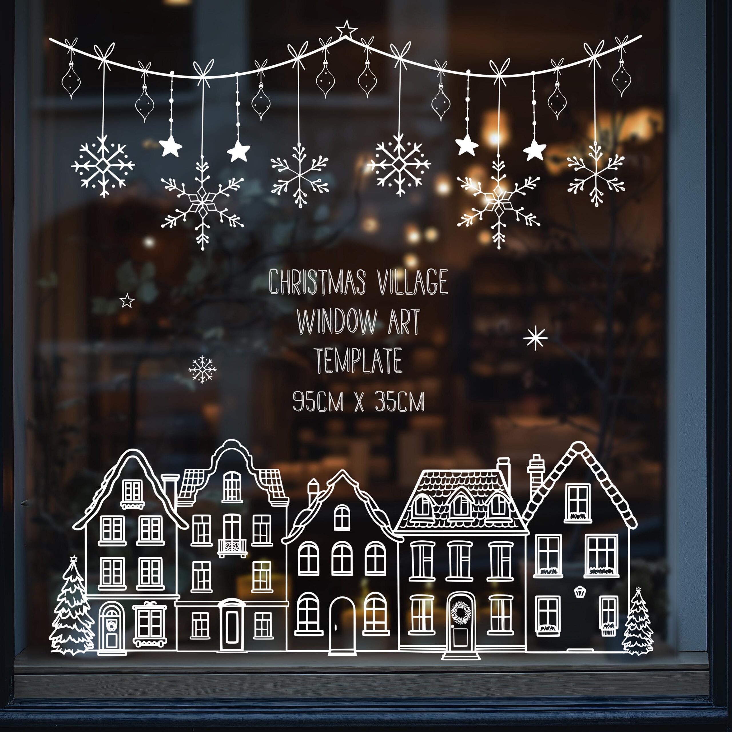 Christmas Village Art Template Christmas House Scene Stencil 