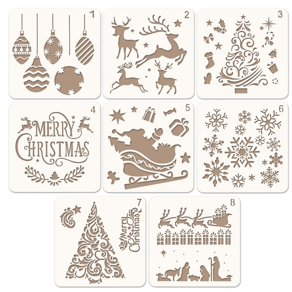 Coogam 8 Pcs Christmas Stencils Template Reusable Plastic Craft For Art Drawing Painting Spraying Window Glass Door Car Body Wood Journaling 