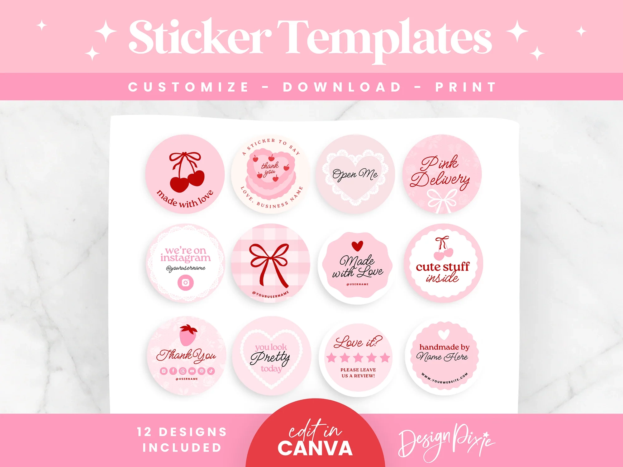 Coquette Sticker Label Templates Pretty Pink And Red Design Pixie