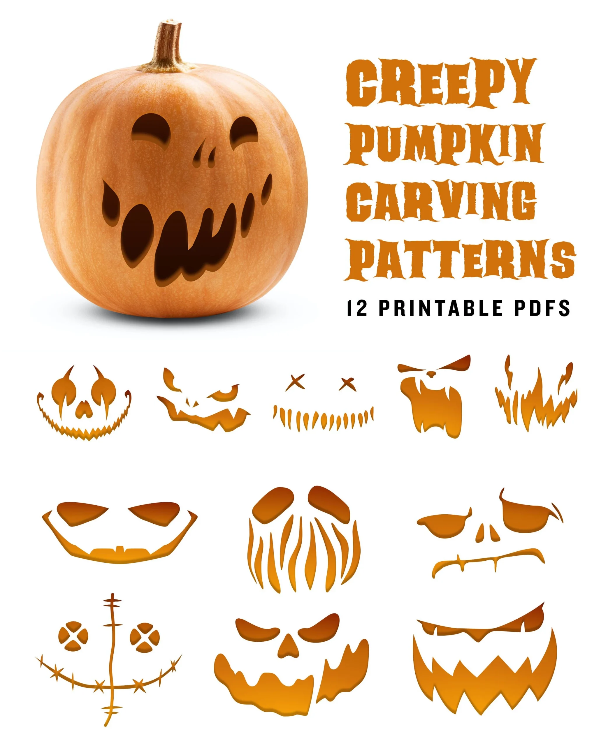 Creepy Pumpkin Carving Patterns Scary Jack o lantern Printable 