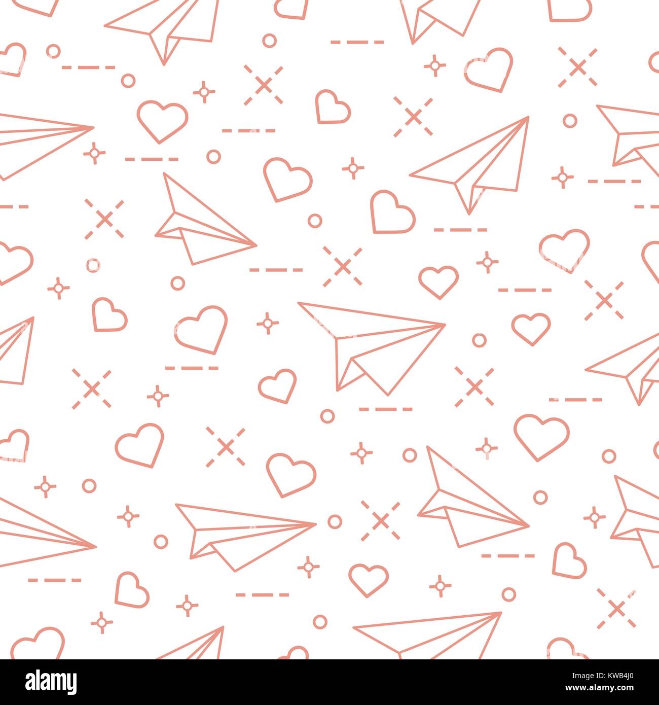 Cute Seamless Pattern With Paper Airplane And Hearts Template For 