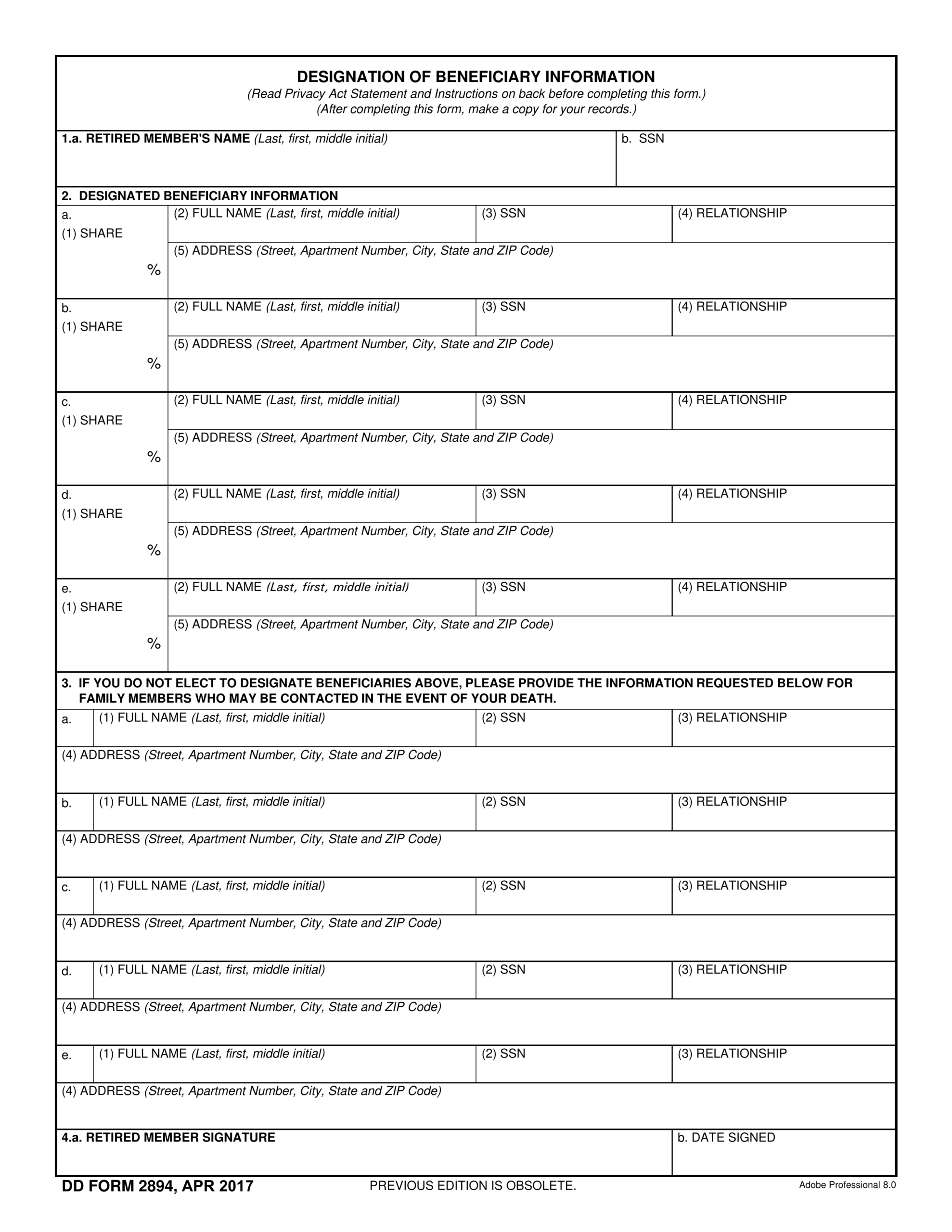 Blank Printable Beneficiary Designation Form for a House