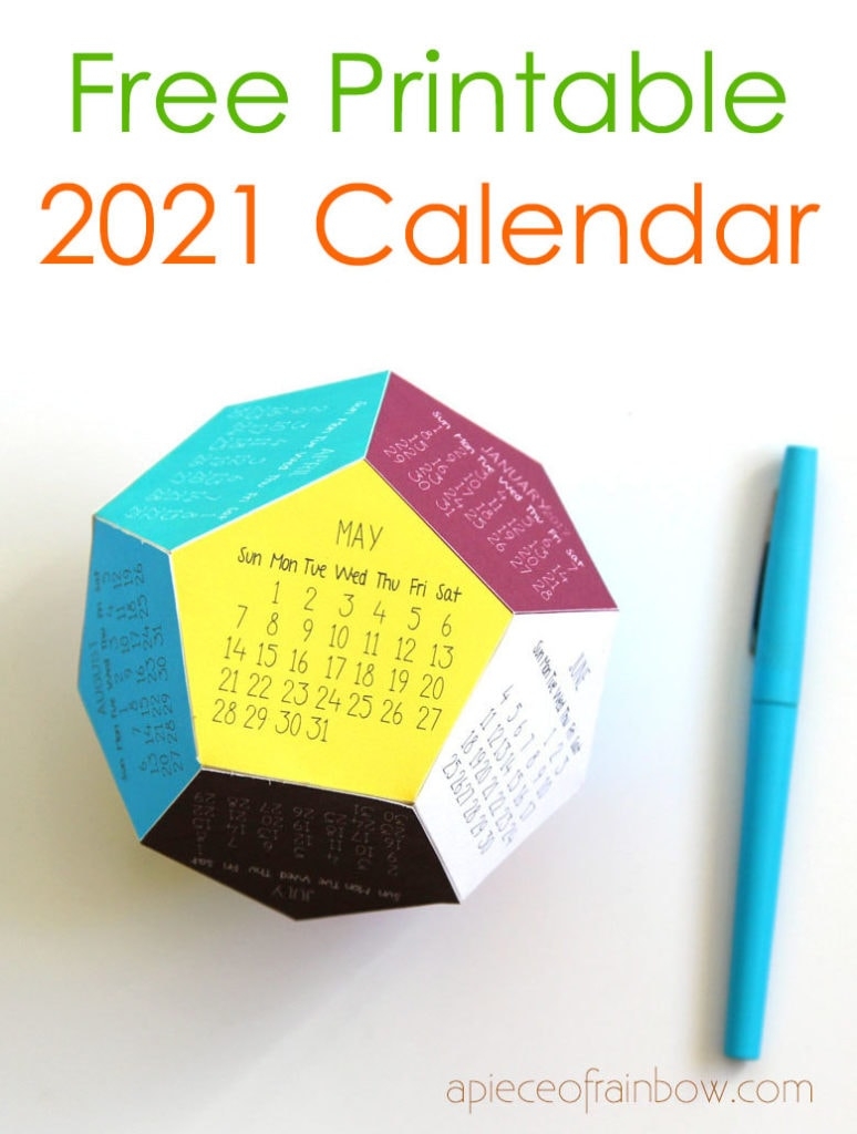 DIY 3D 2021 Calendar Free Printable Template A Piece Of Rainbow