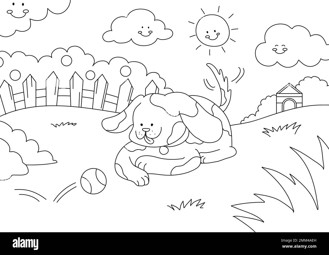 Dog Kids Coloring Page Vector Blank Printable Design For Children 