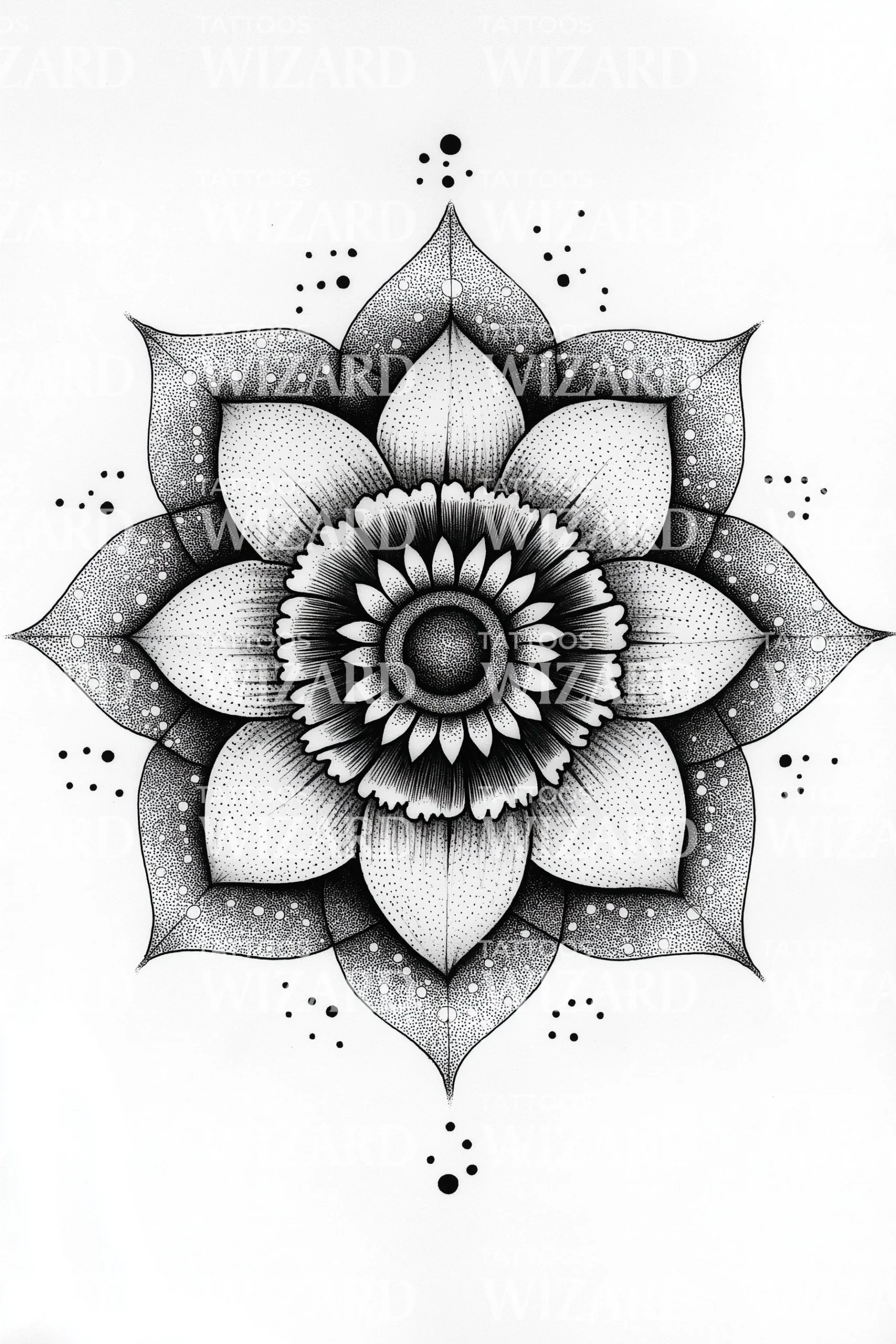 Dotwork Blumen Mandala Tattoo Design