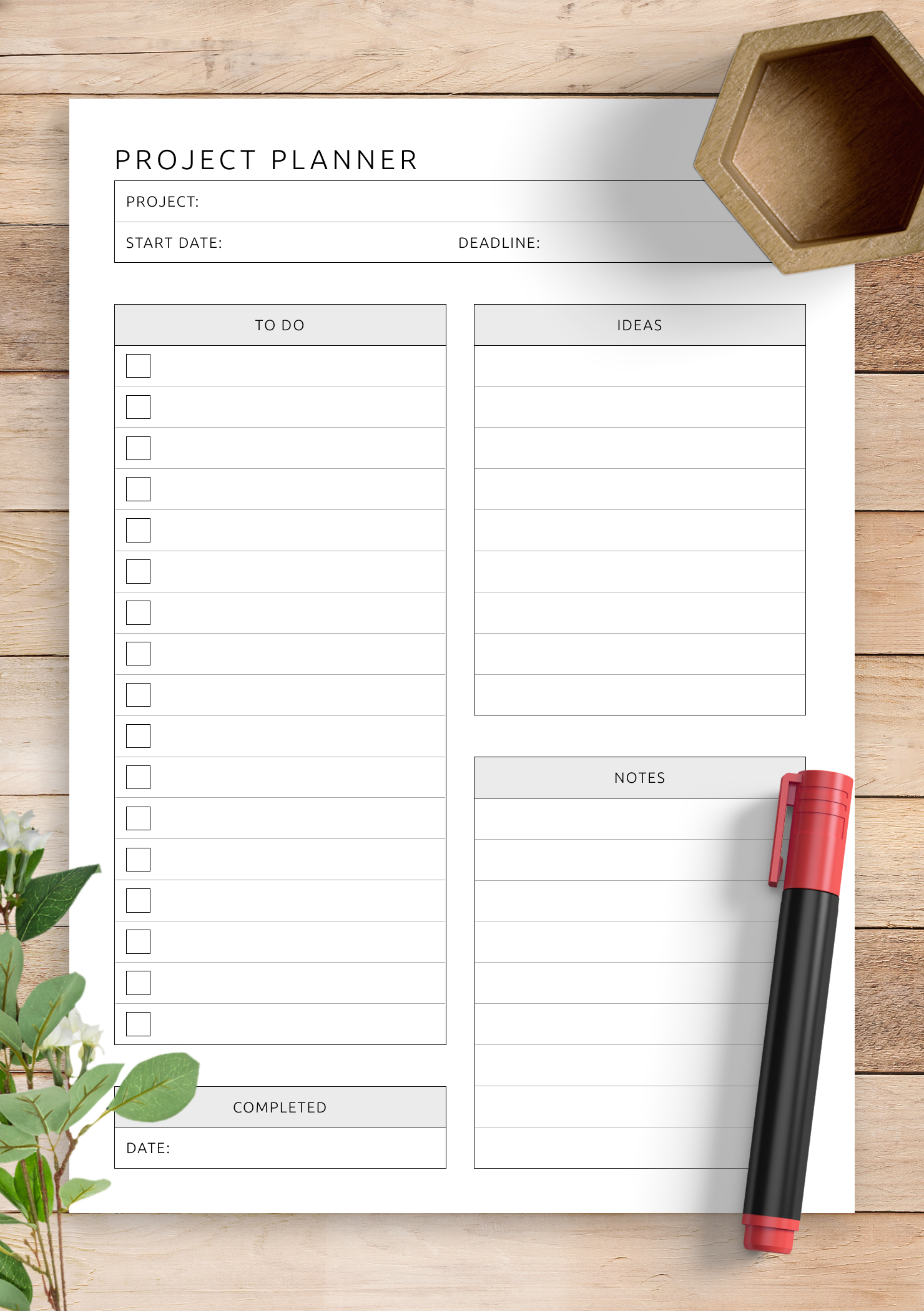 Download Printable One Page Project Planner Template PDF