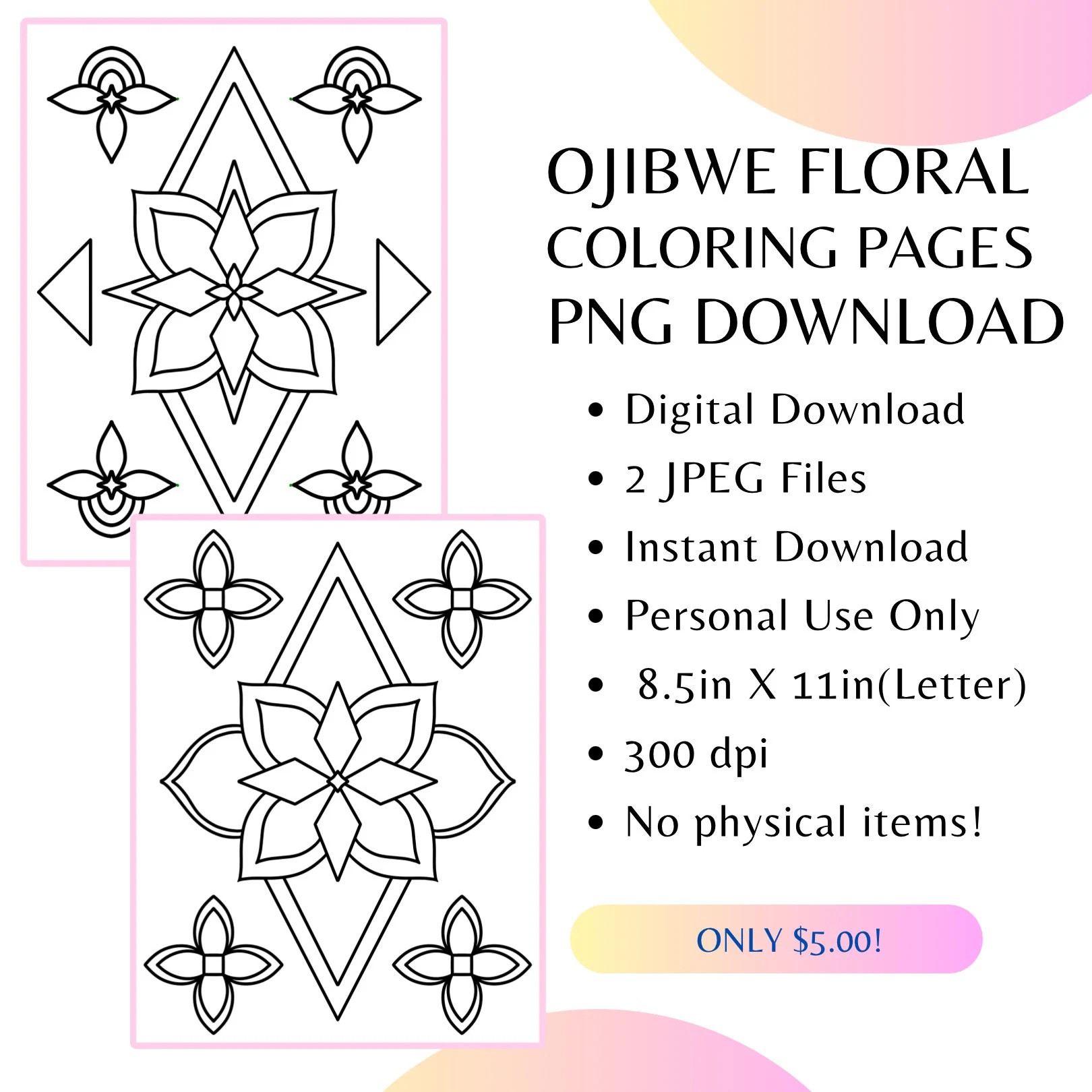 Druckbare Ojibwe Malvorlagen By MazinibiiDesigns 2 Seiten Native Coloring Page Instant Download