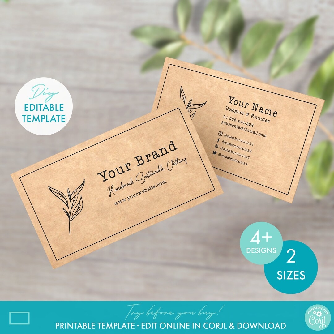 Editable Simple Floral Business Card Template 4 Designs 2 Sizes Printable Professional Business Card DIY Vintage Kraft Business Card Etsy de