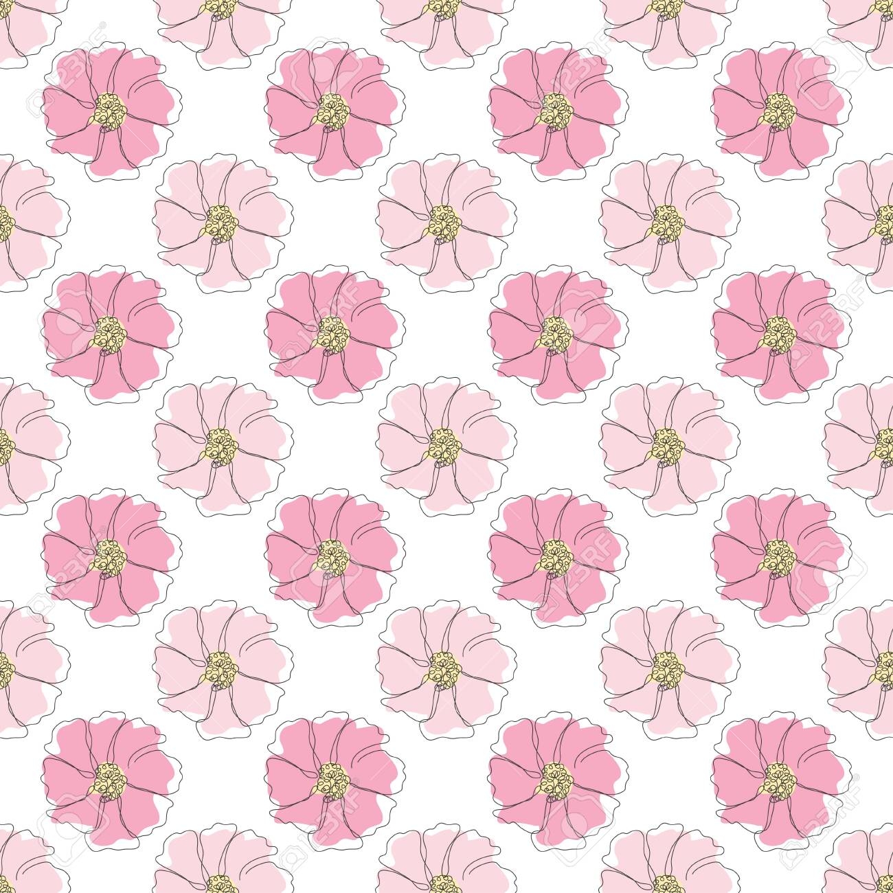 Elegant Seamless Pattern With Cosmos Flowers Design Elements 