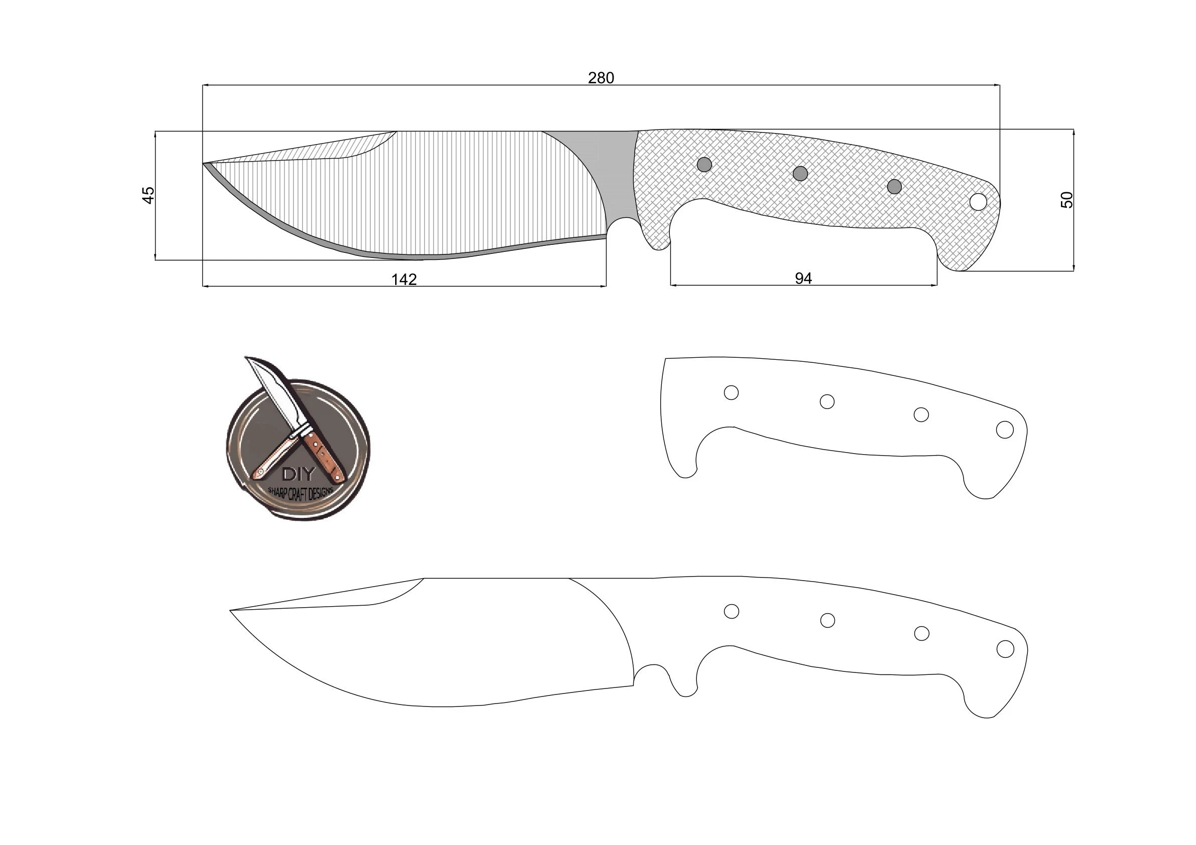 Feststehende Messer Vorlage DIY Jagdmesser Blaupause PDF Dwg Dxf 