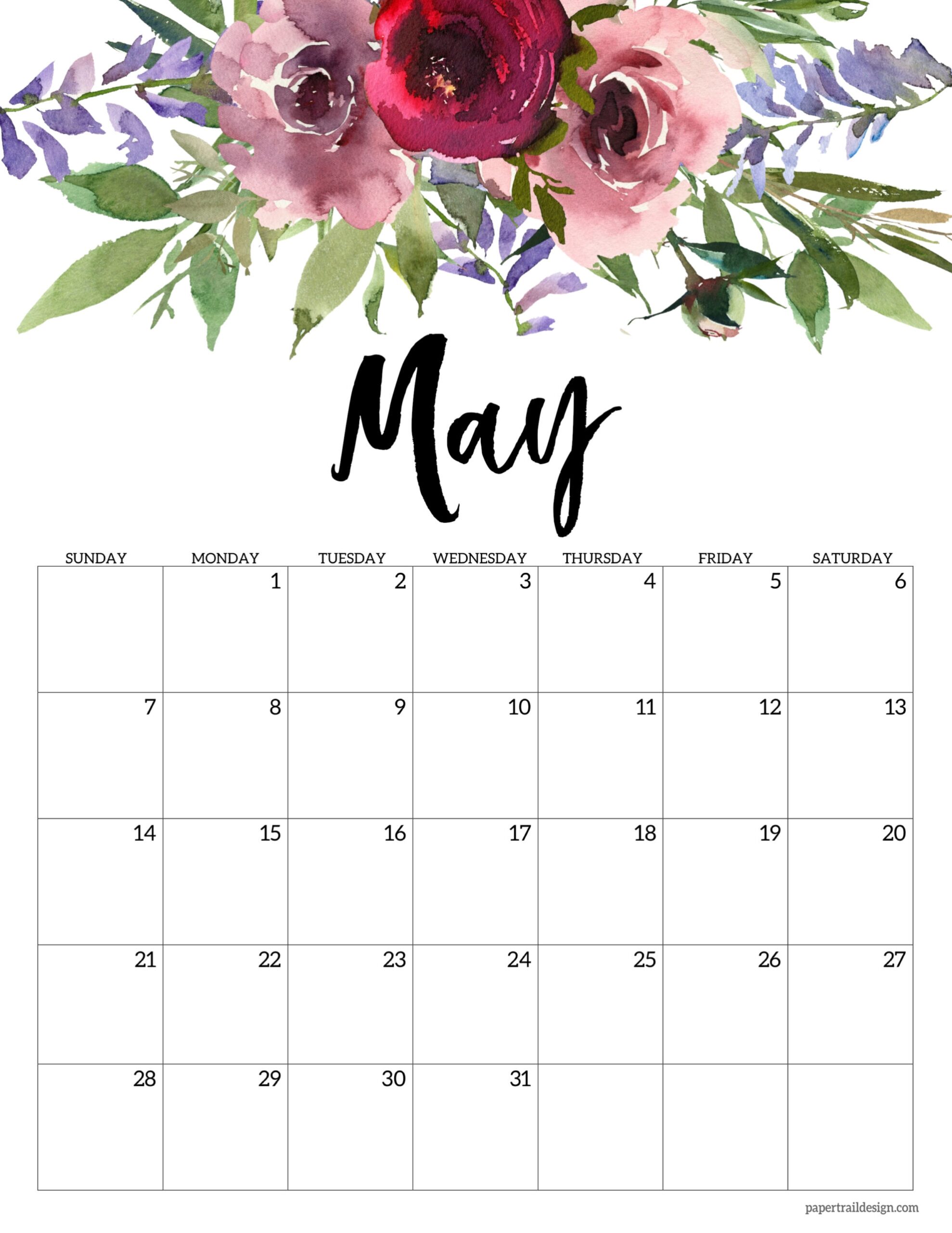 Floral Calendar Printable 2023 Paper Trail Design