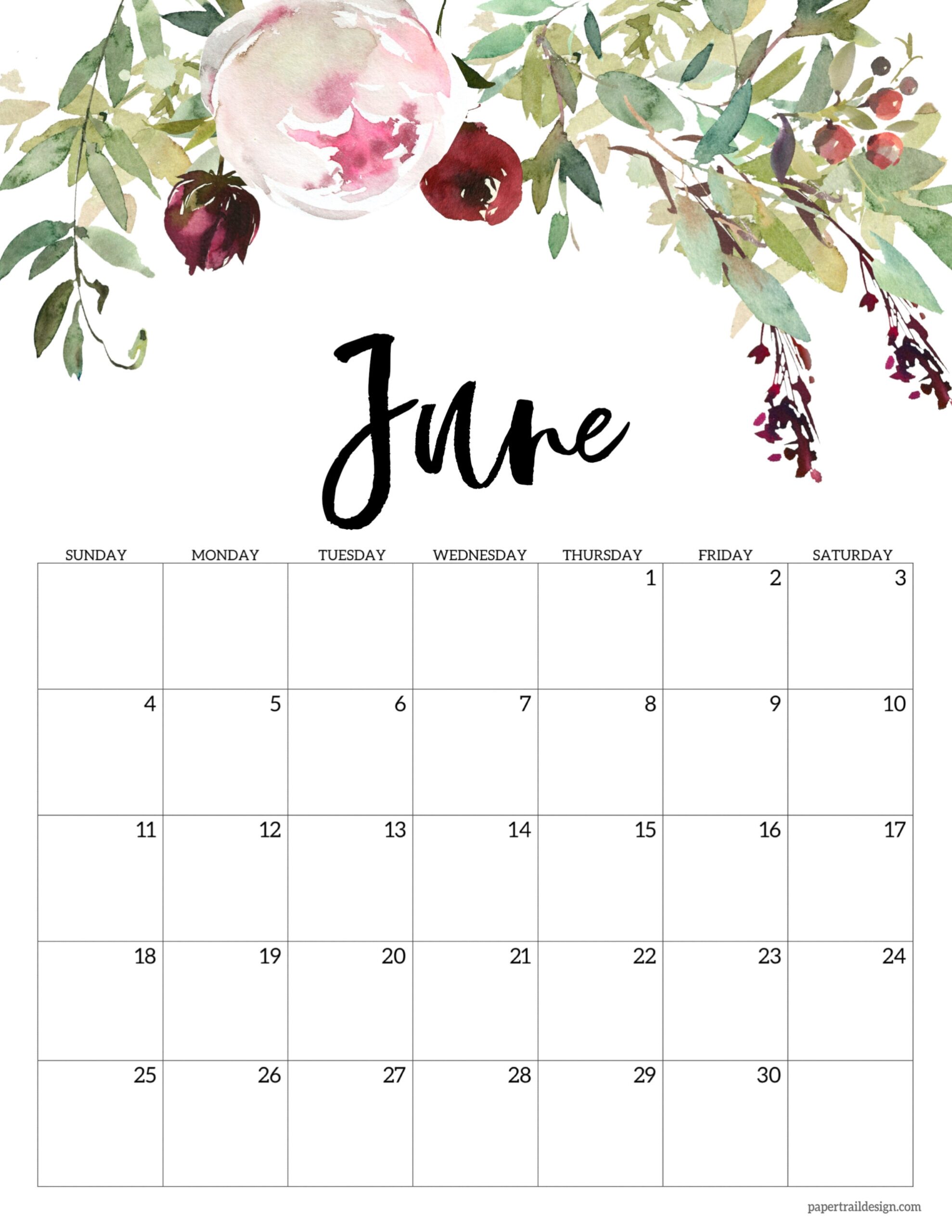 Floral Calendar Printable 2023 Paper Trail Design