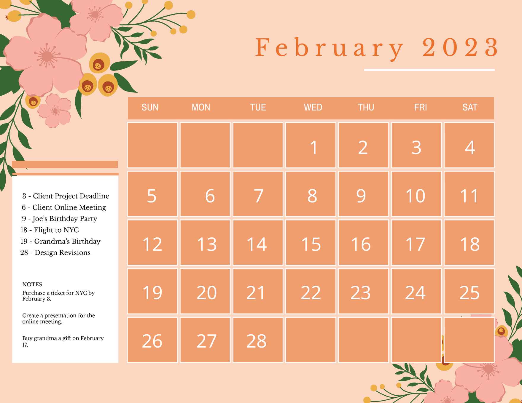 Feb 2023 Calendar Printable With Cute Design