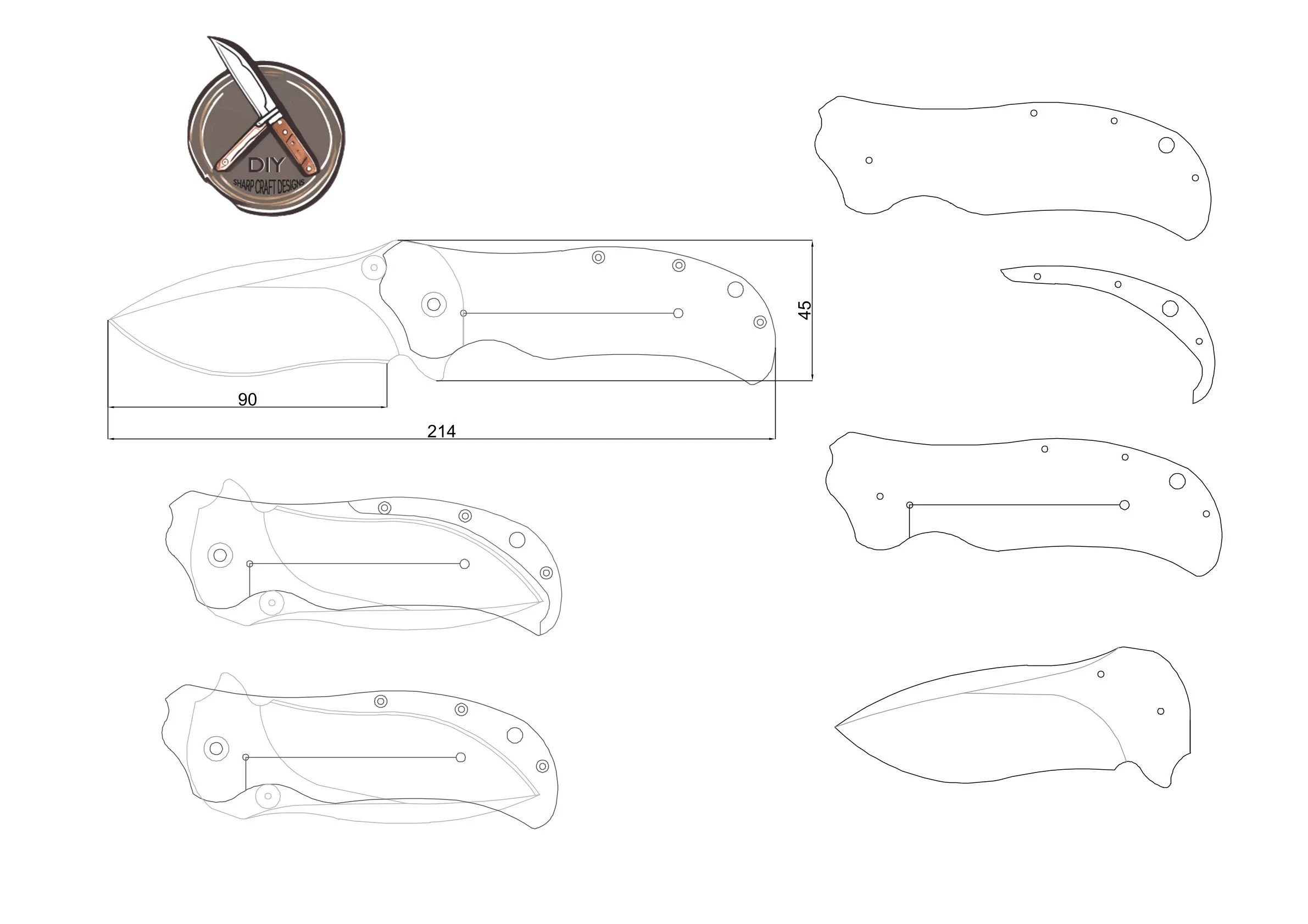Folding Knife Digital Template Set DIY Pocket Knife Design Files 