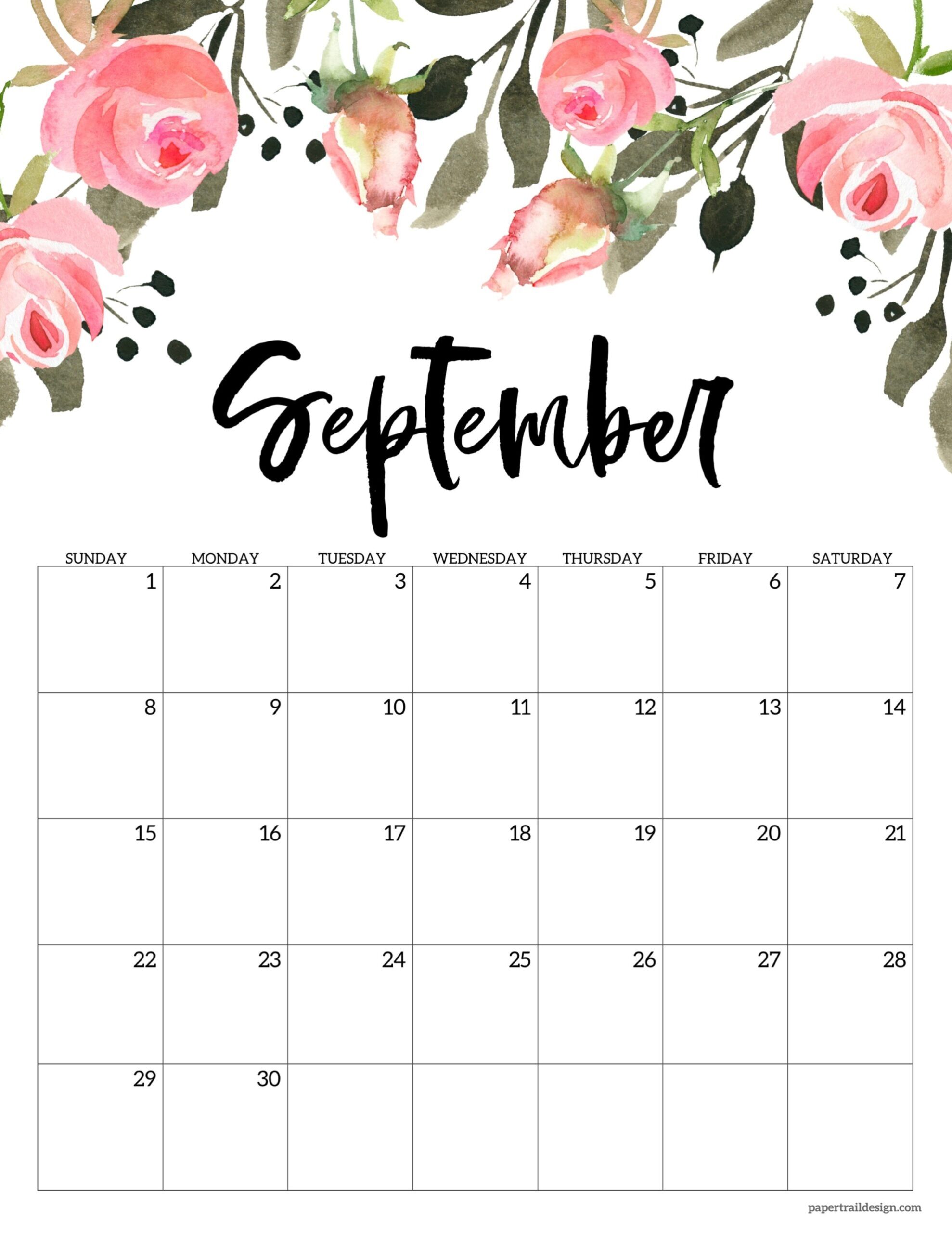 Free 2024 Calendar Printable Floral Paper Trail Design