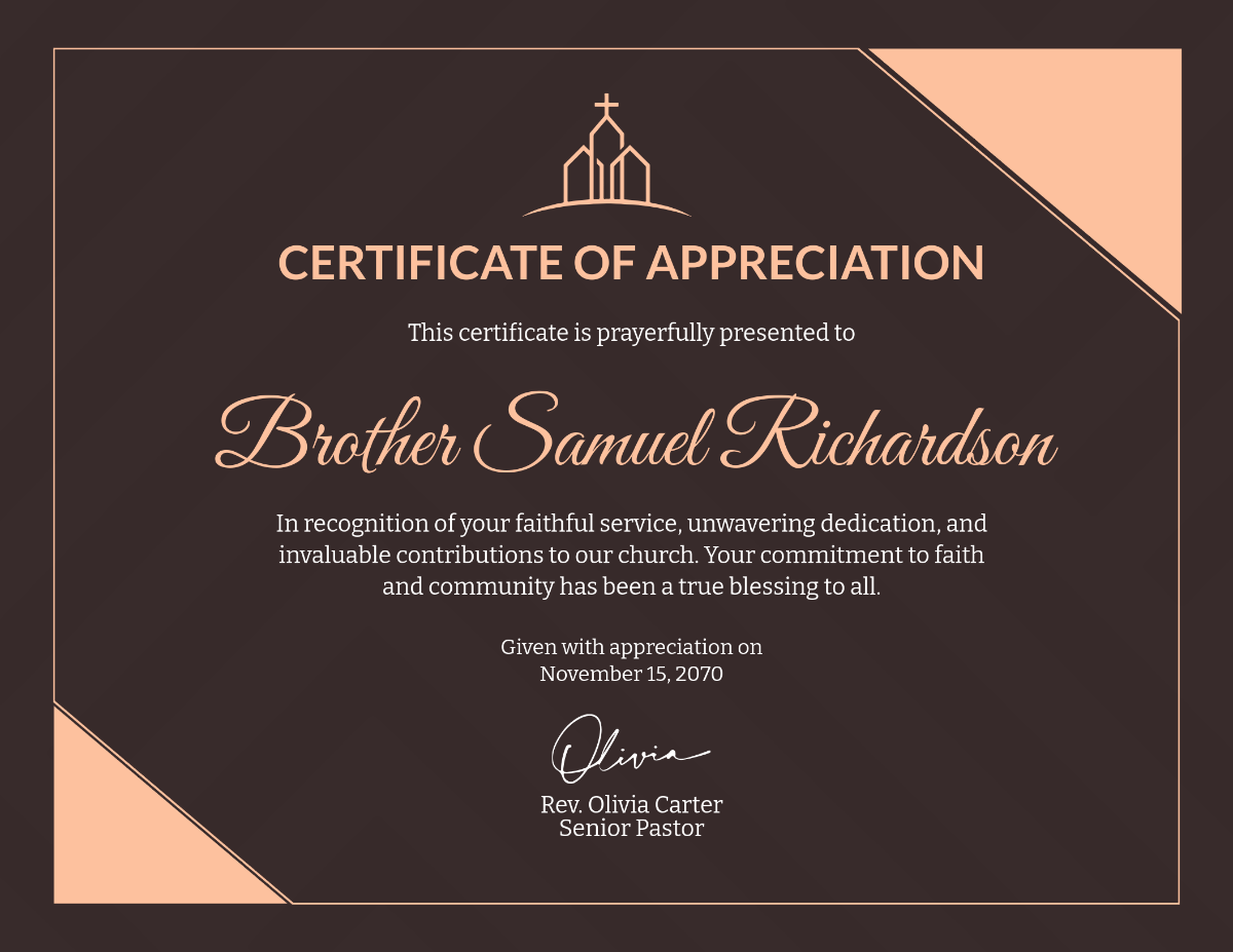 Free Church Certificate Of Appreciation Template To Edit Online